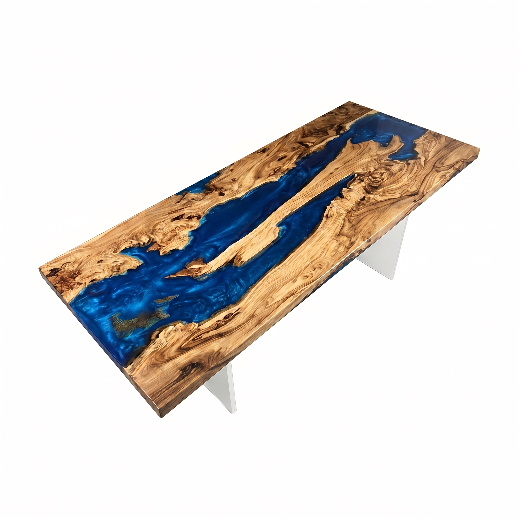 Olive Wood Ocean Blue Epoxy Resin River Dining Table