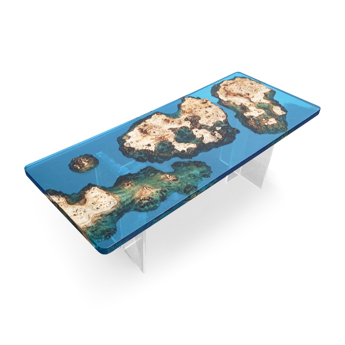 Poplar Wood Ocean Scene Rectangle Resin Coffee Table