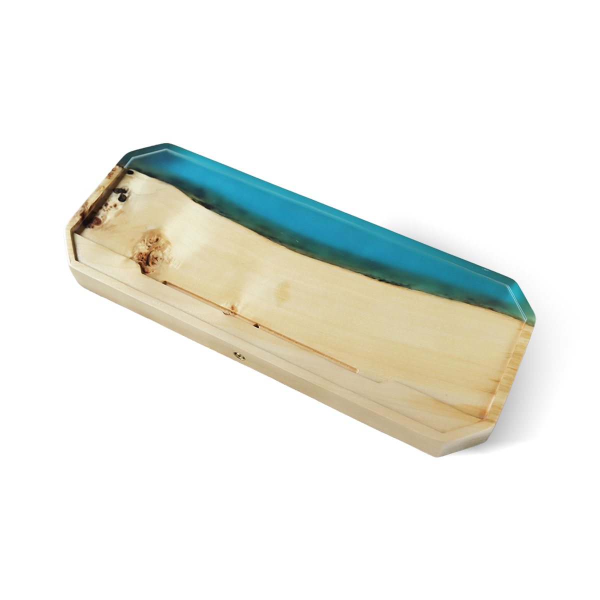Light Wood Turquoise Epoxy Resin Tea Tray