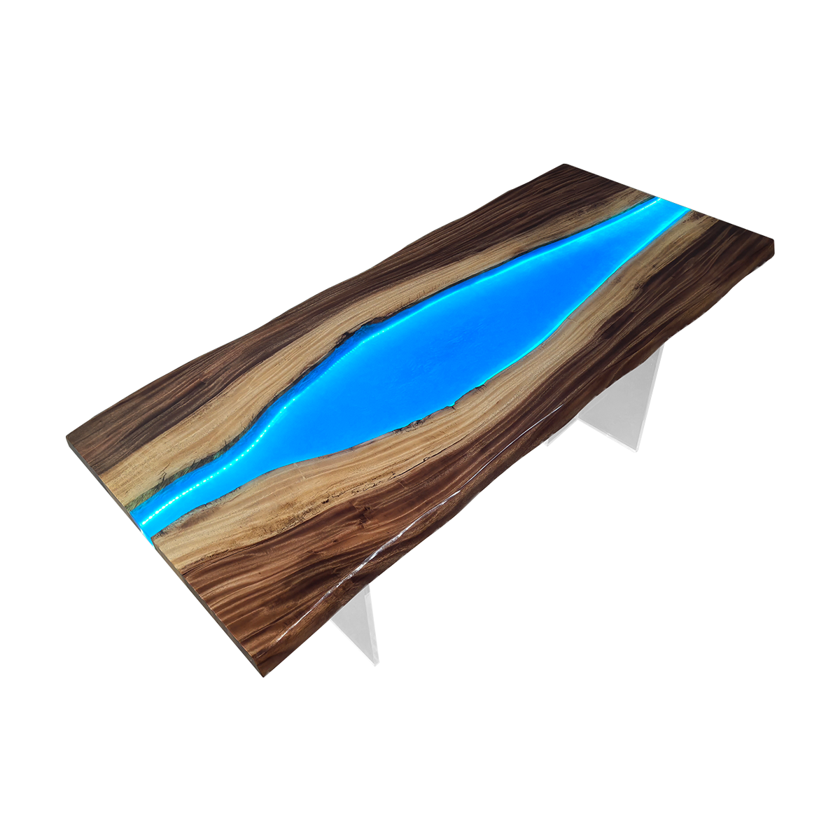 Walnut Wood LED Blue River Epoxy Resin Dining Table
