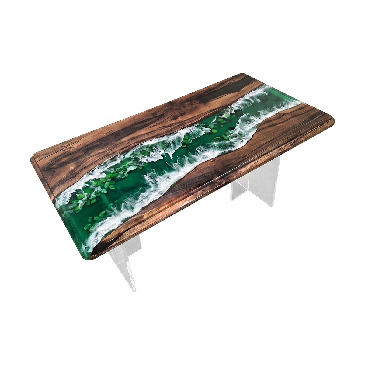 Black Walnut with Green Wave Epoxy Resin Dining Table