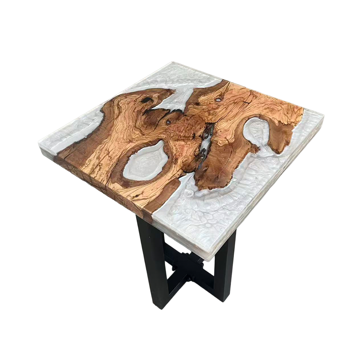 Olive Wood & Frosted Epoxy Resin Side Table