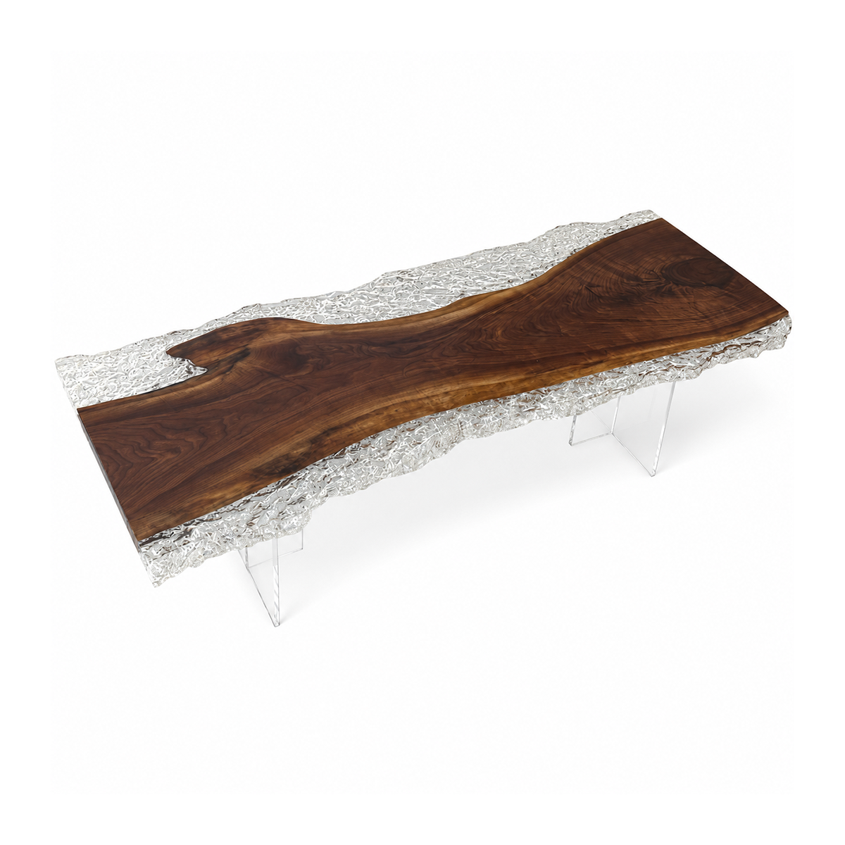 Black Walnut Wood Crushed Ice Clear Edge Epoxy Resin Dining Table 37.4"W x 93.7"L Thickness 2.0"