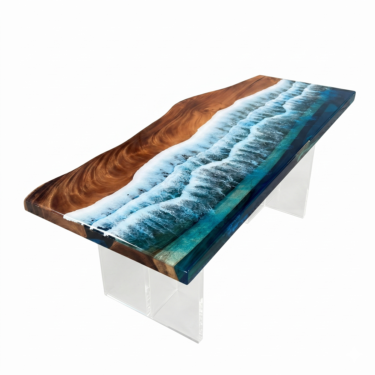 Walnut Wood Blue Wave Console Epoxy Resin Dining Table