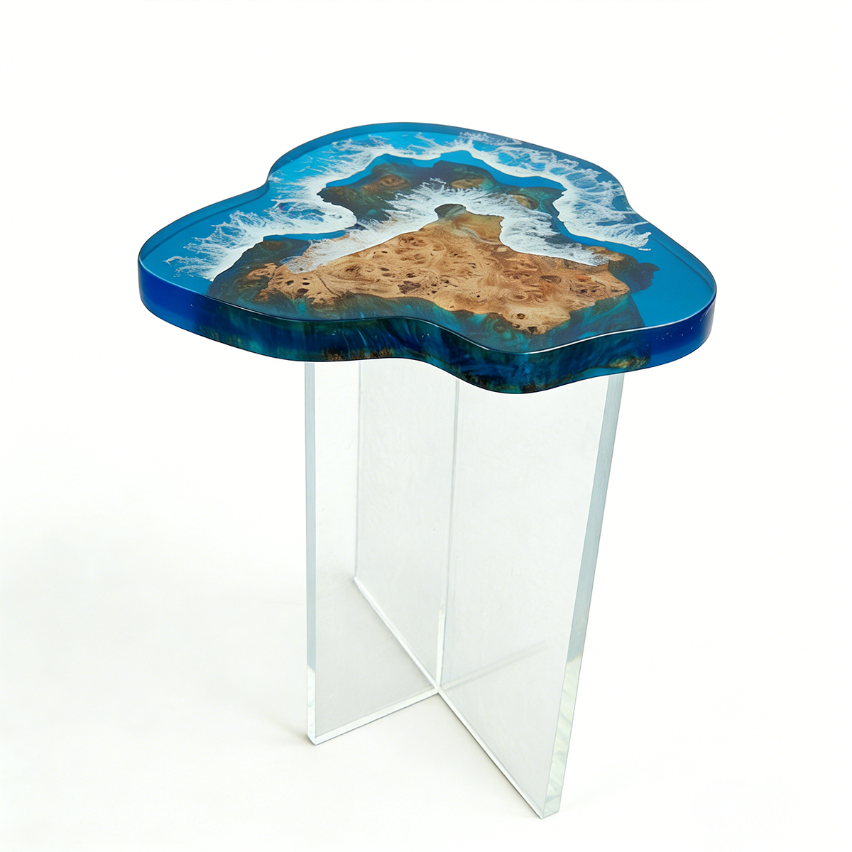 Olive Burl Coastal Map Resin Side Table
