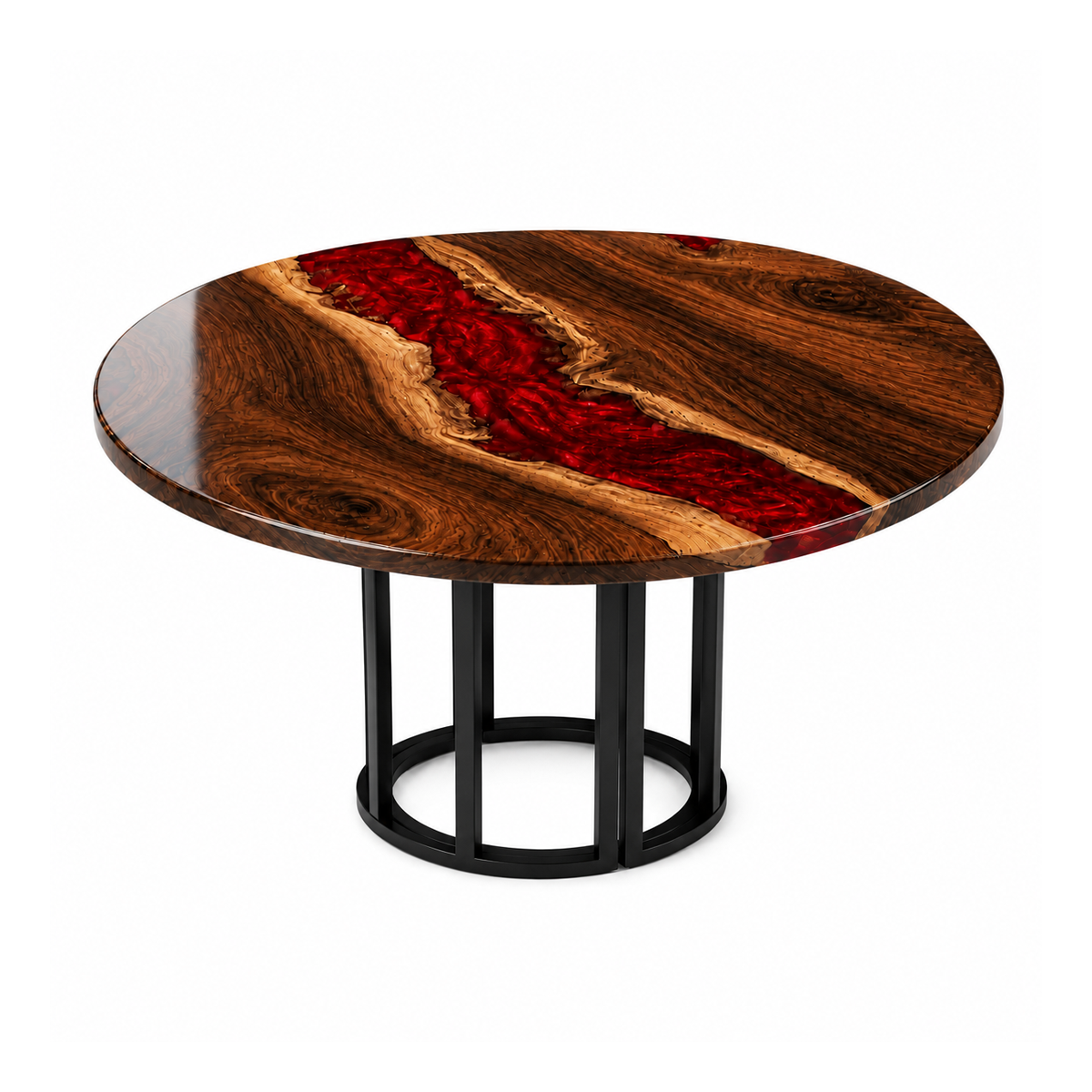 Black Walnut with Red Epoxy Resin Round Table