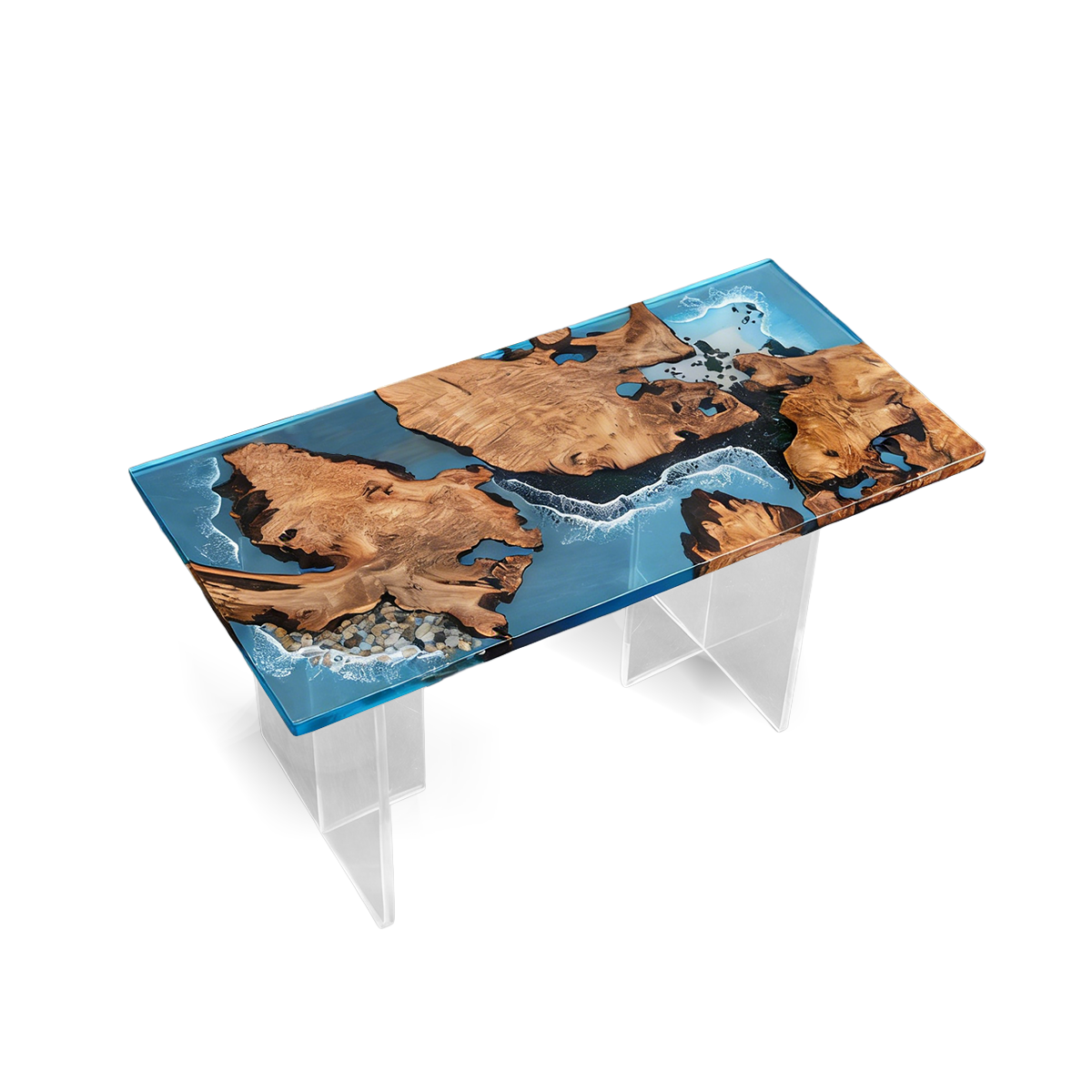 Poplar Wood Ocean Scene Rectangle Resin Coffee Table