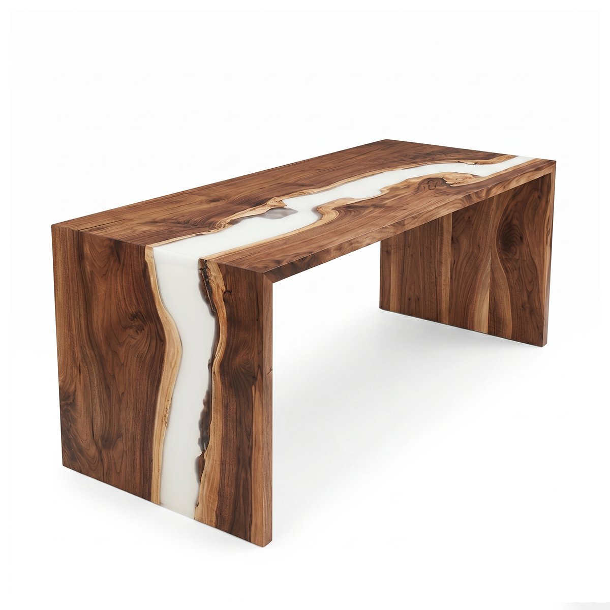 Walnut Wood White Epoxy Resin Waterfall Dining Table