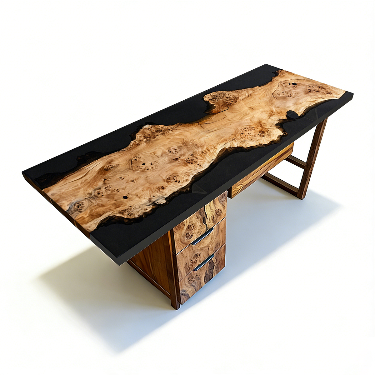 Olive Wood Black Epoxy Desk