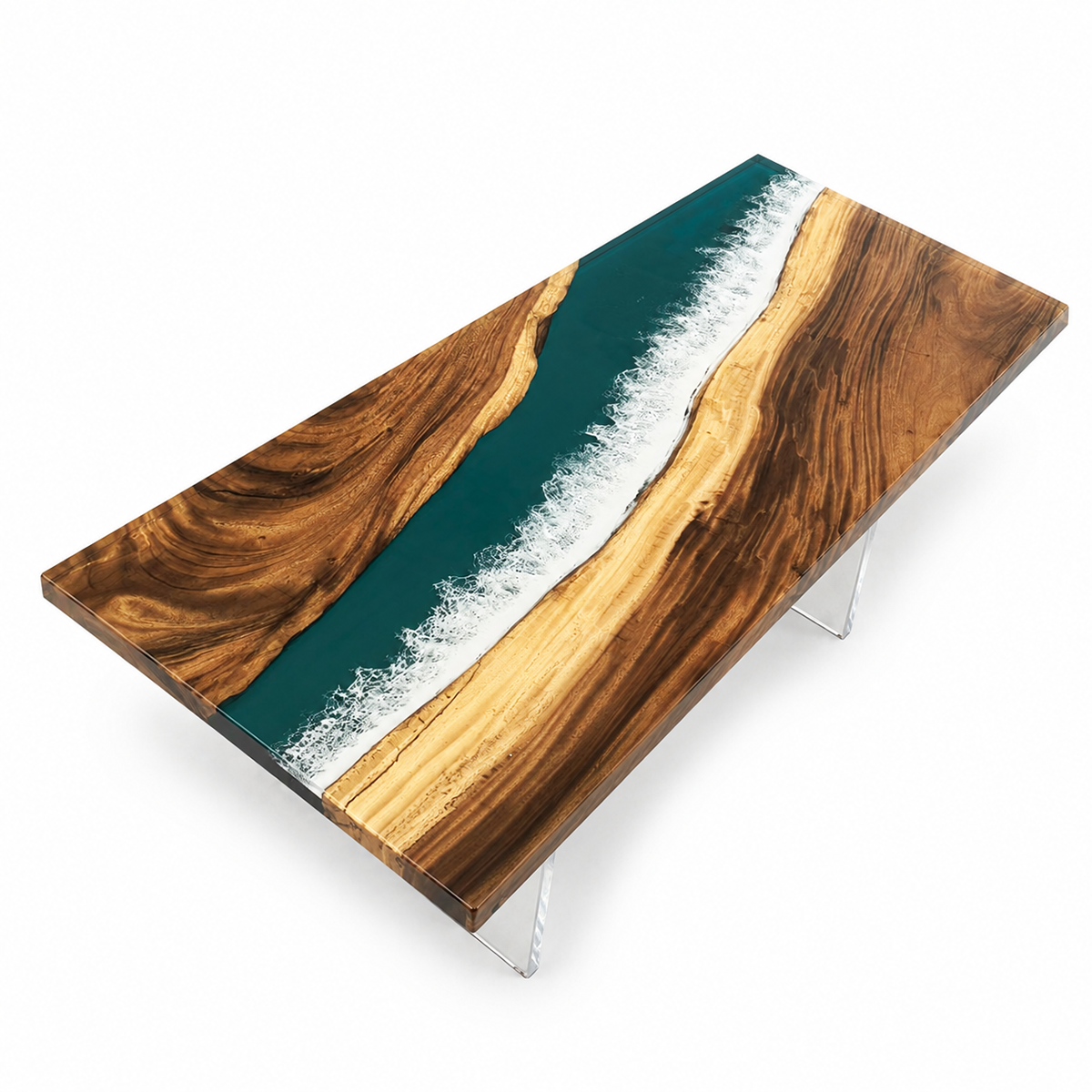 Walnut Wood with Green Wave Epoxy Resin Conference Table