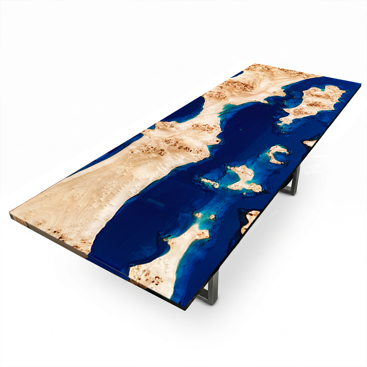Ocean Archipelago Poplar Wood Blue Wave Epoxy Resin Conference Table