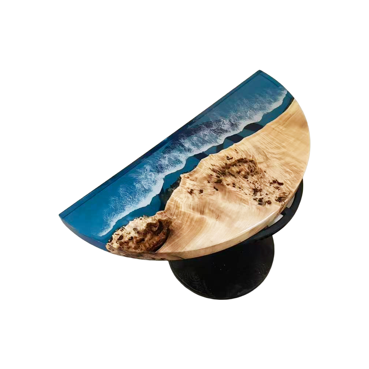 Poplar Wood Ocean Wave Semi-circle Side Table