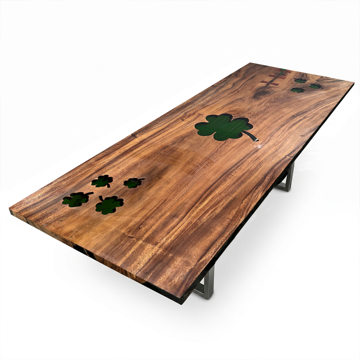 Walnut Wood Shamrock Inlay  Epoxy Resin Dining Table