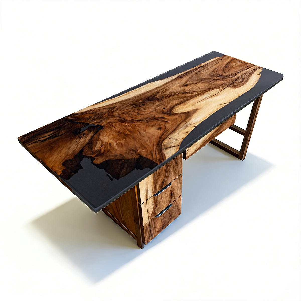 Black Walnut Wood Black Epoxy Desk