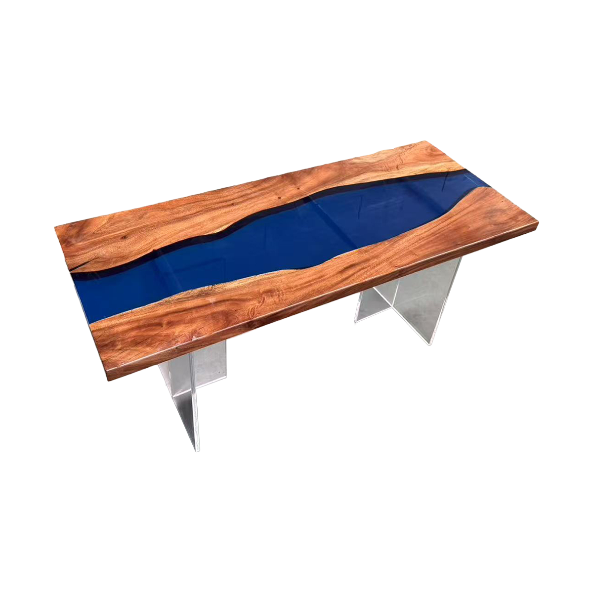 Walnut Wood Blue River Resin Side Table