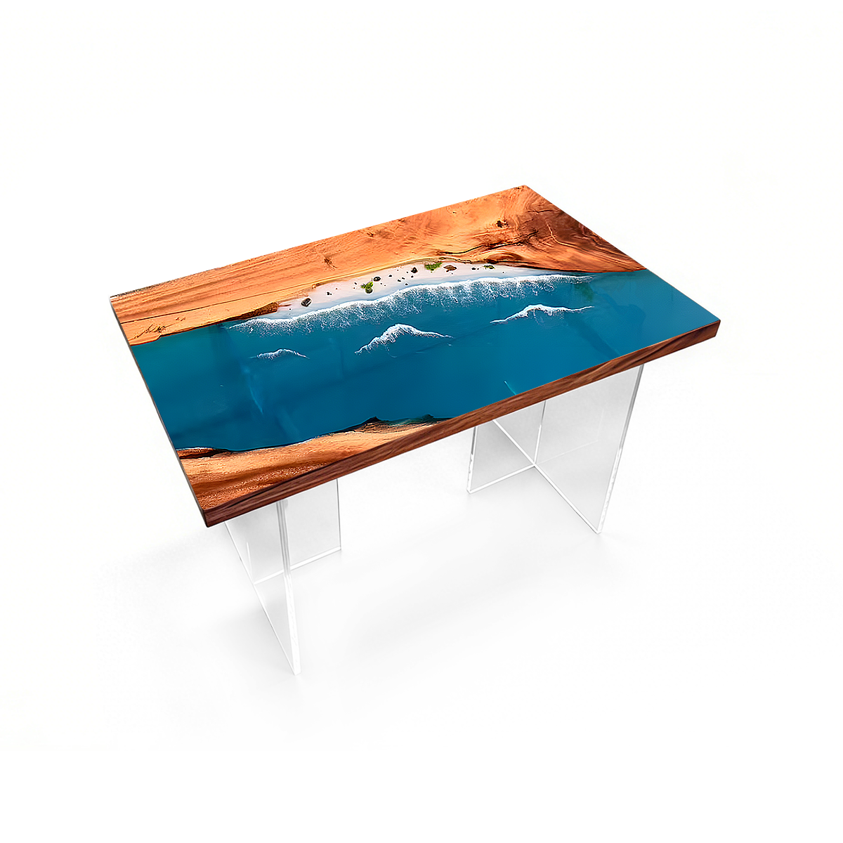 Cunninghamia Wood Sea Wavy Rectangle Resin Coffee Table