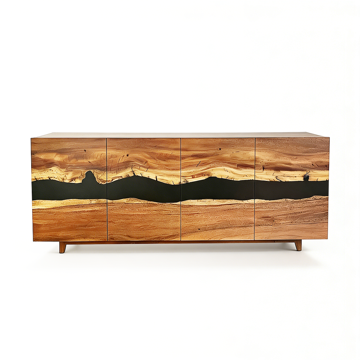 Walnut Wood Black River Rectangle Resin Storage