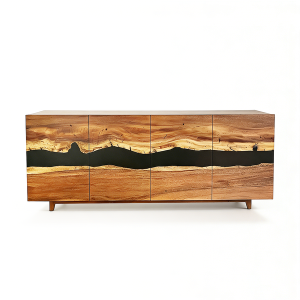 Walnut Wood Black River Rectangle Resin Storage