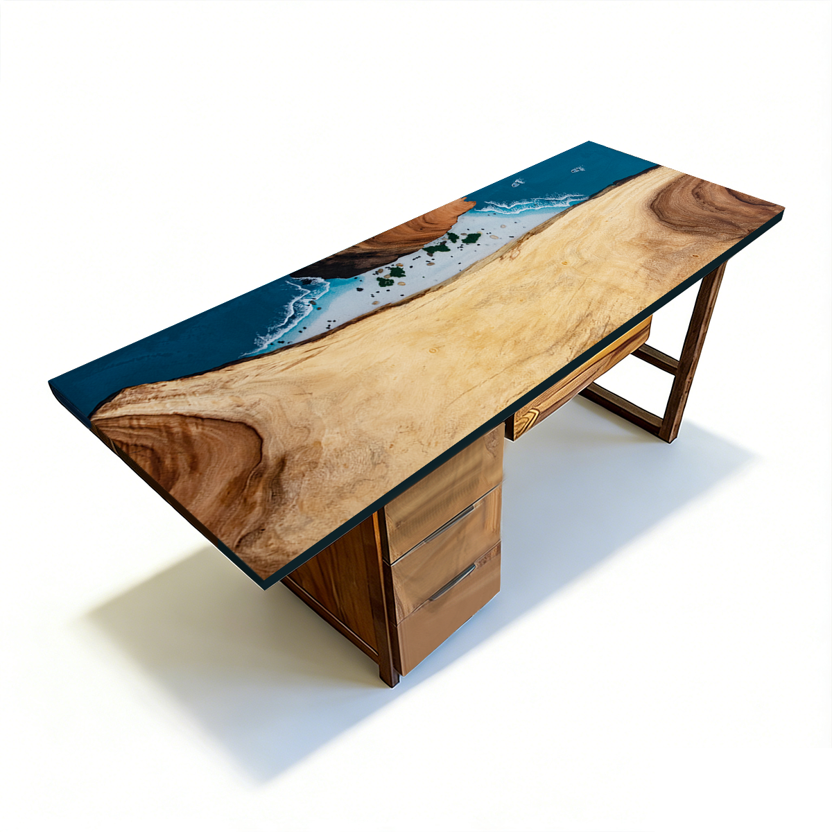 Walnut Wood Ocean Wave Epoxy Desk