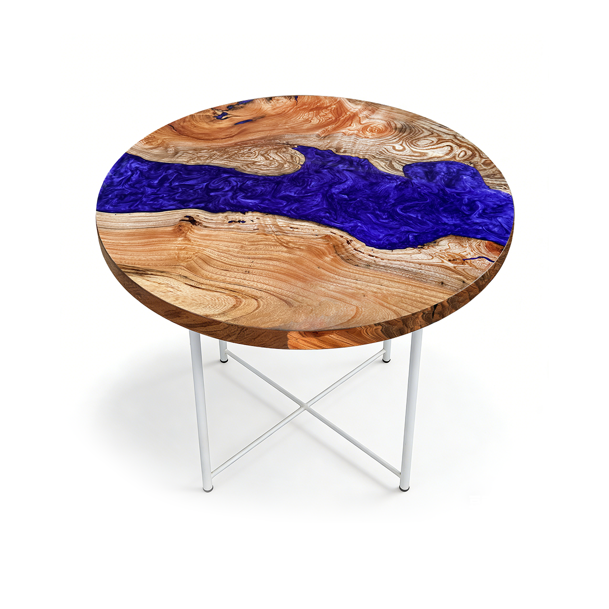 Ash Wood Blue Epoxy Resin River Round Table