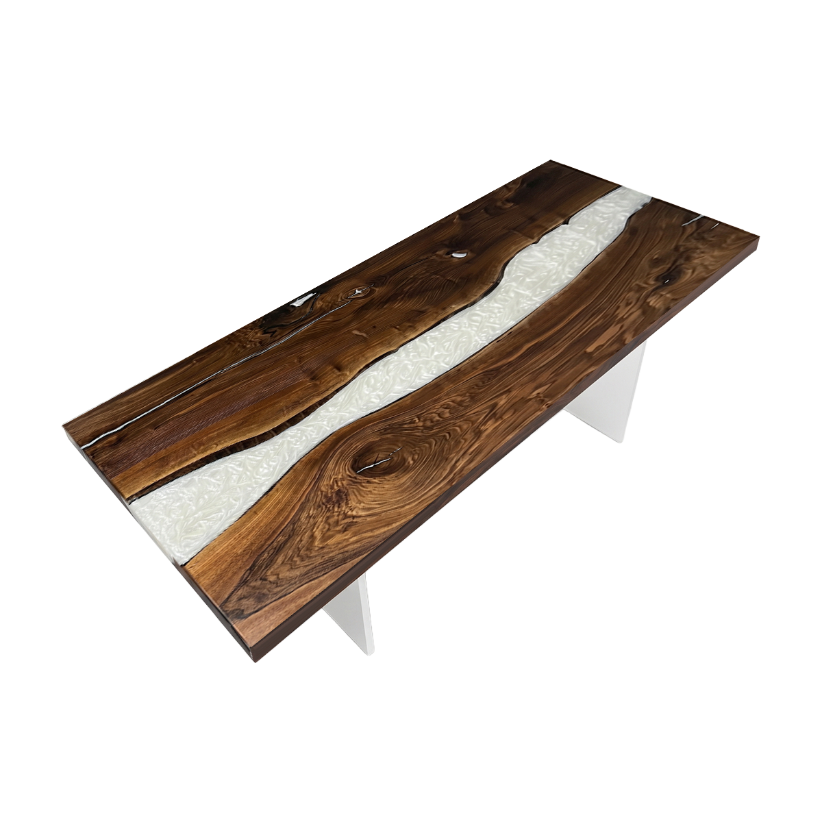 Black Walnut White Pearl Epoxy Resin River Dining Table