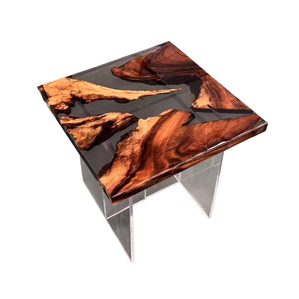 Black Wood River Resin Side Table