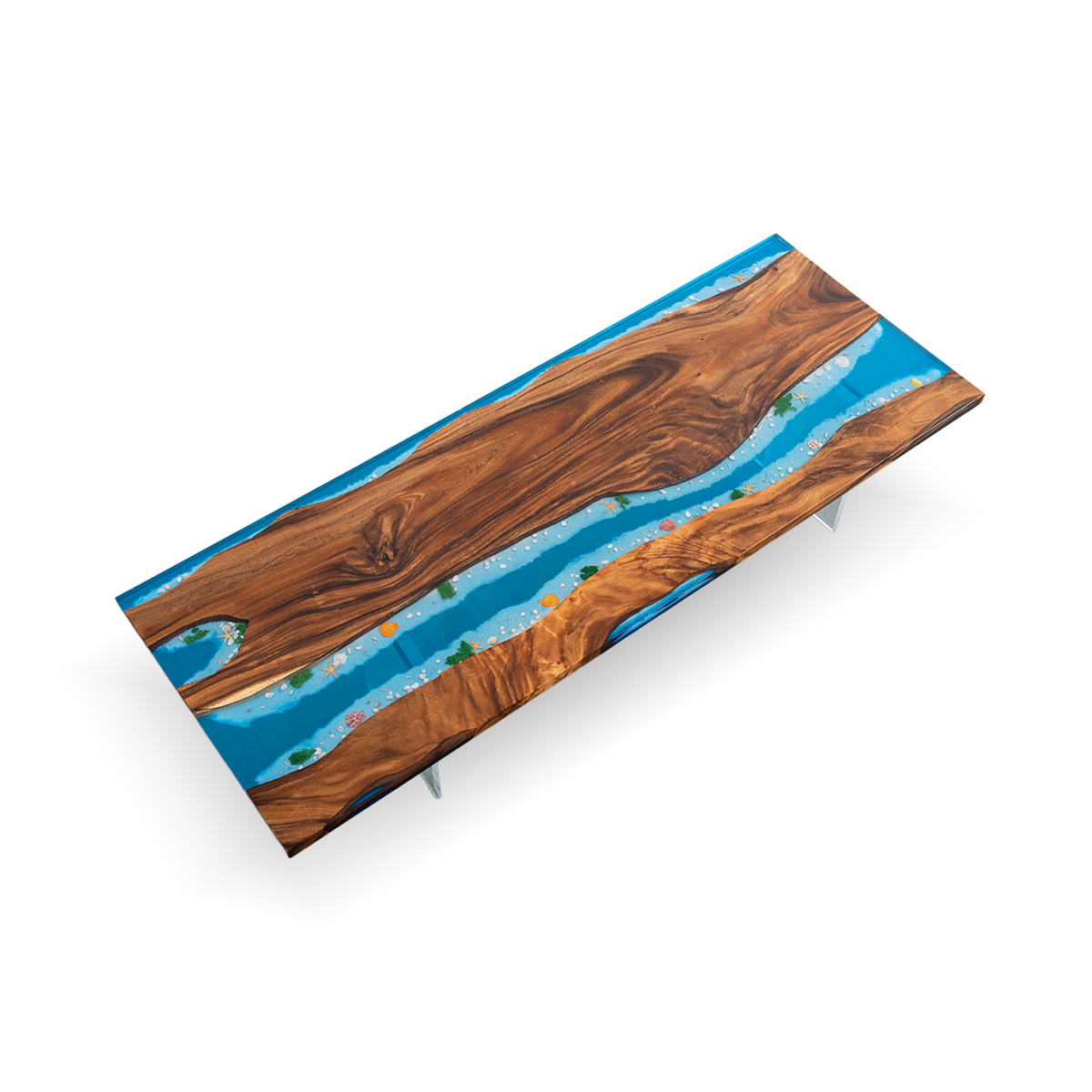 Walnut Wood Blue River Rectangle Epoxy Resin Dining Table