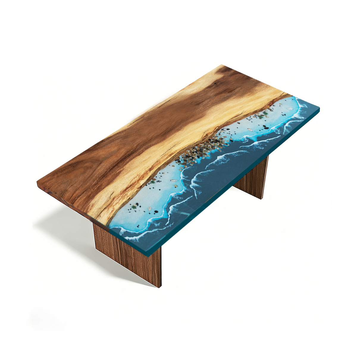 Olive Wood Blue Wave Rectangular Epoxy Resin Dining Table