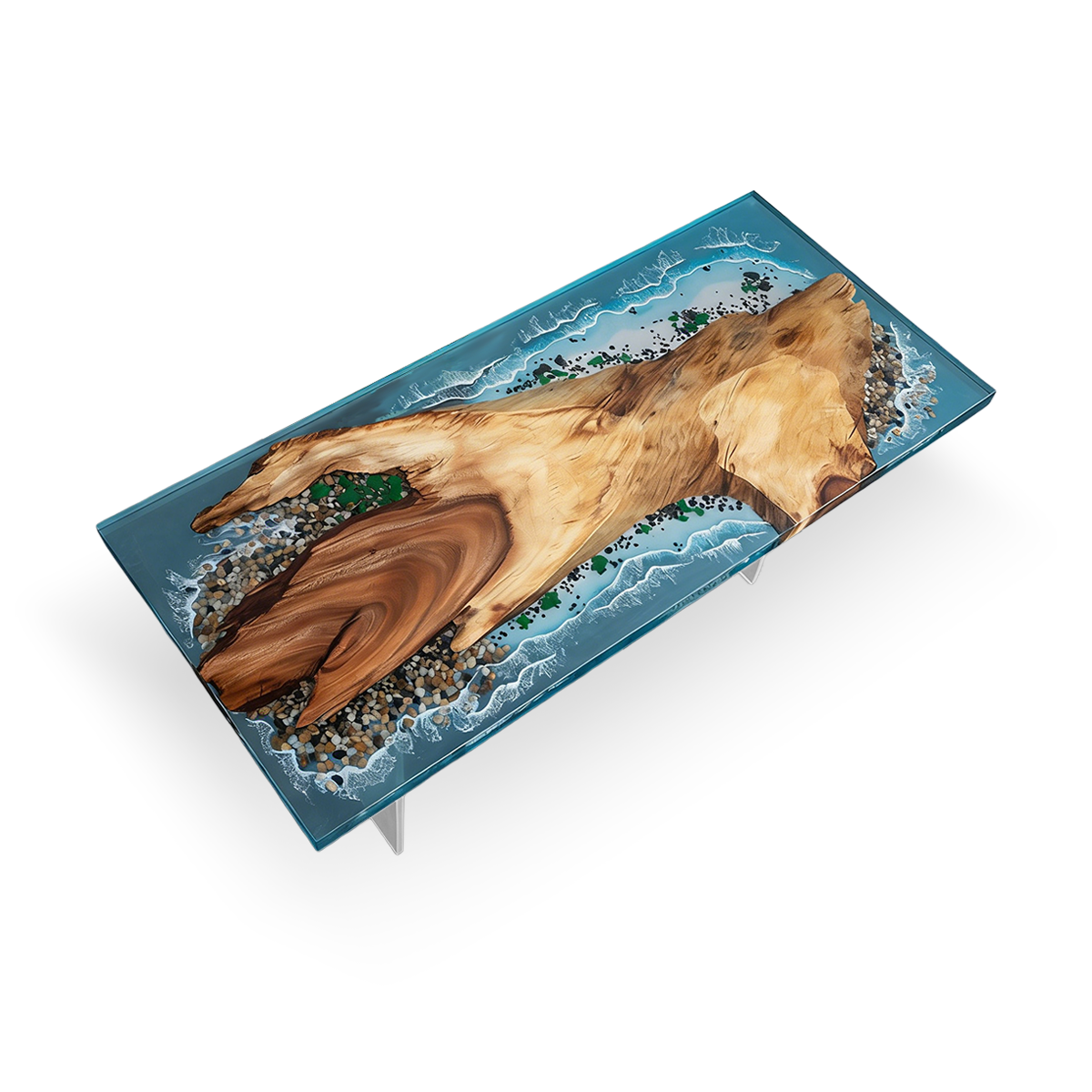 Walnut Wood Ocean Scene Rectangle Epoxy Resin coffee table