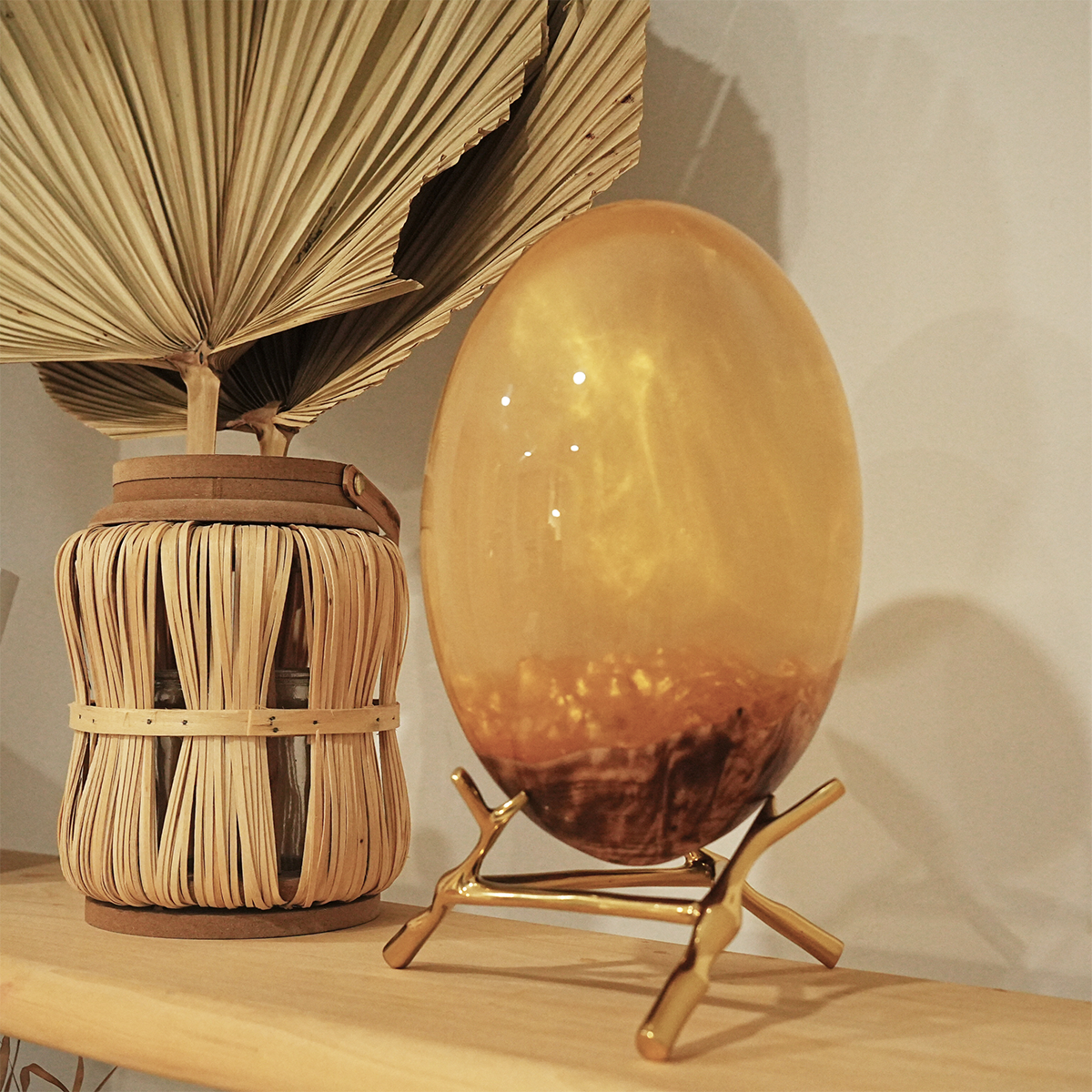 Amber Resin Egg-Shaped Decorative Ornament