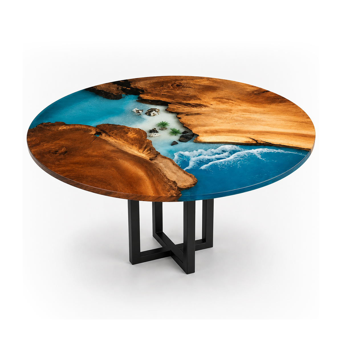 Olive Wood Blue Wave Resin Round Table