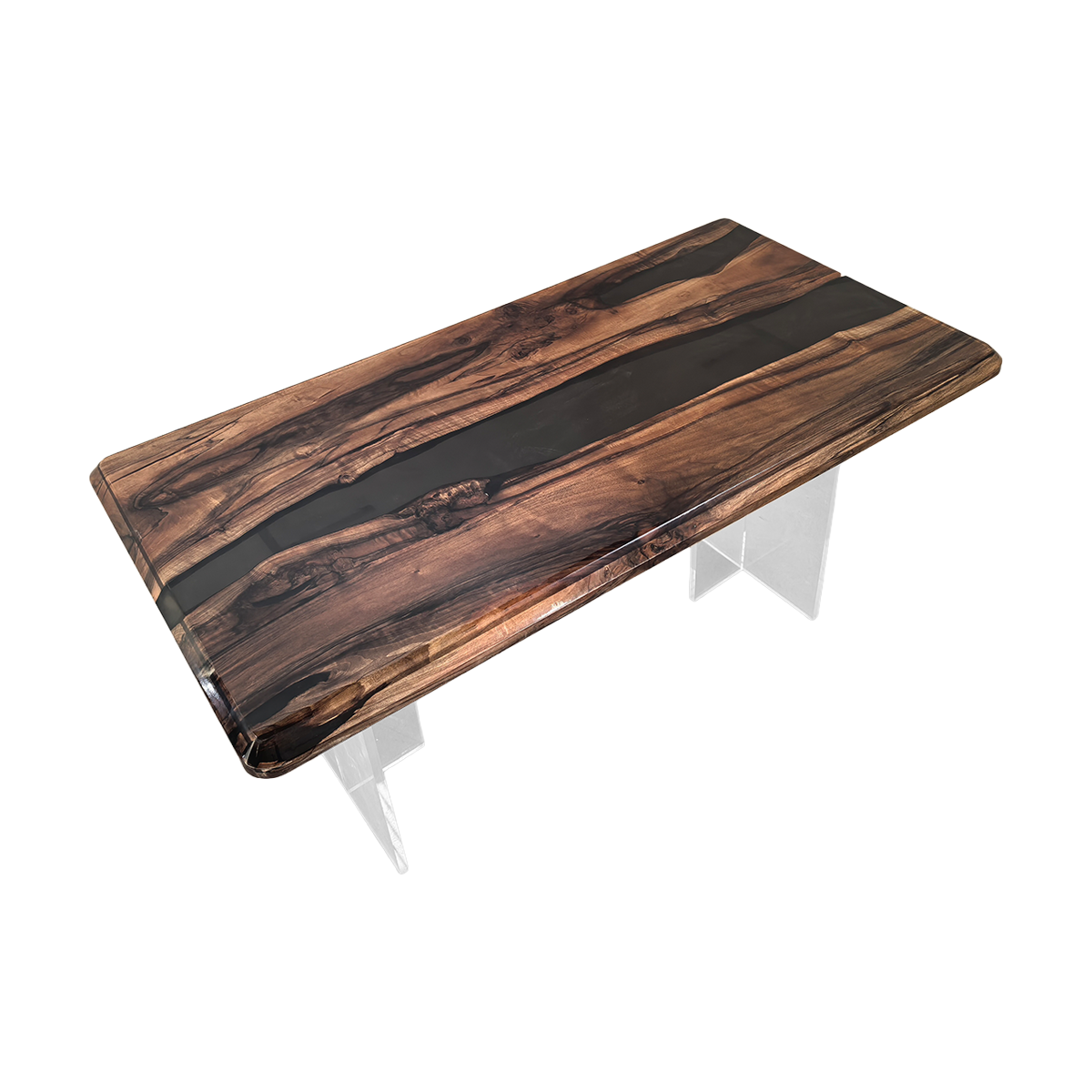 Walnut Wood Black Epoxy Resin River Dining Table
