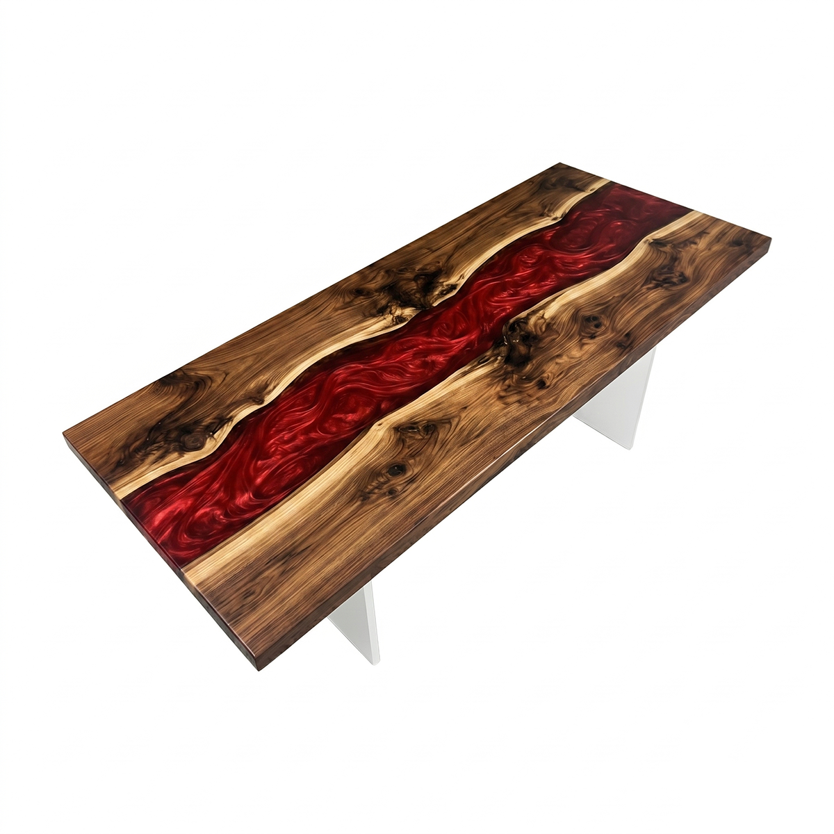 Black Walnut Deep Red Swirl Epoxy Resin River Dining Table