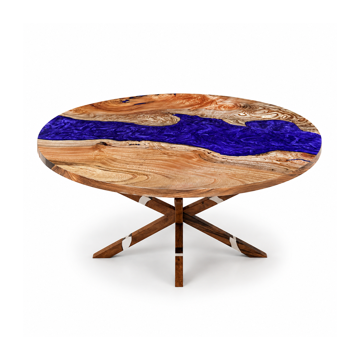 Ash Wood Blue Epoxy Resin River Round Table