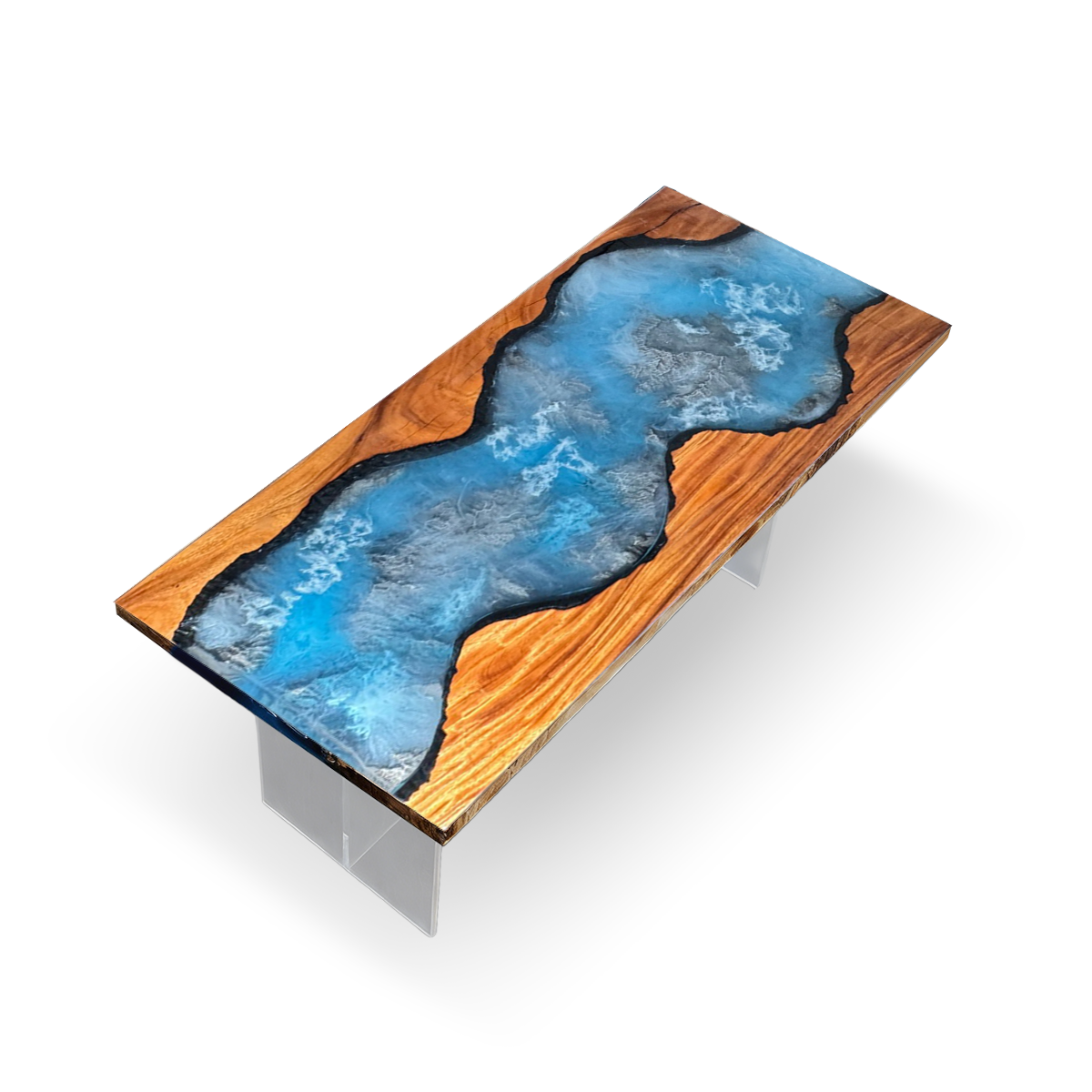 Walnut Wood Blue Lagoon Epoxy Resin Coffee Table
