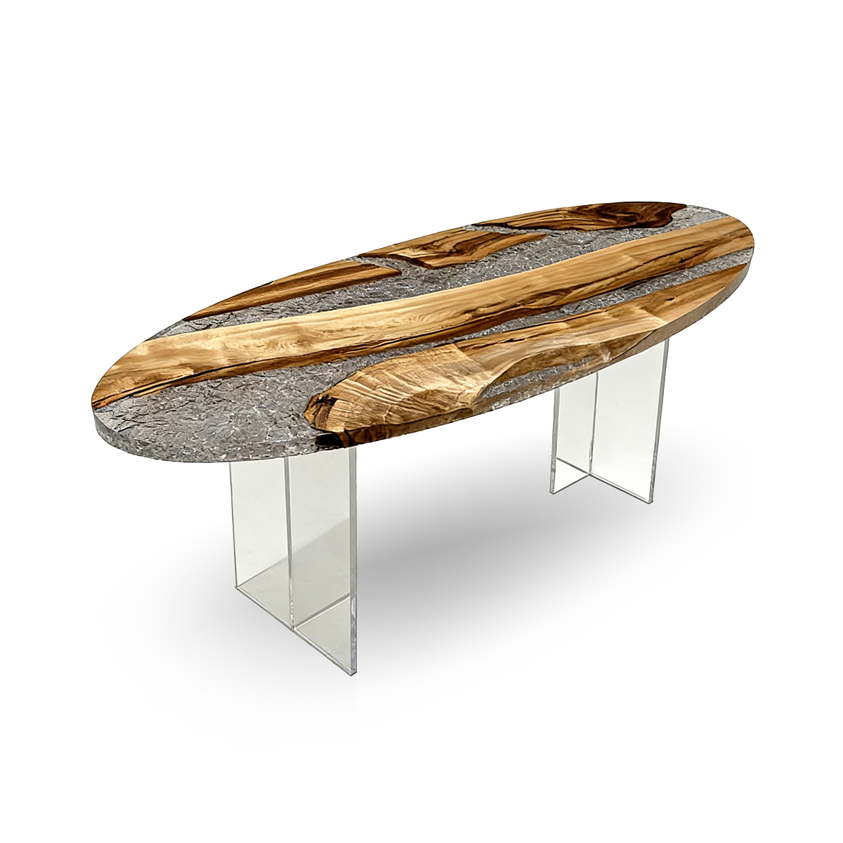 Camphor Wood Elliptical Resin Coffee Table
