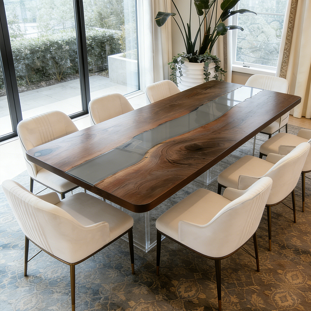 Black Walnut Wood Black River Epoxy Resin Dining Table