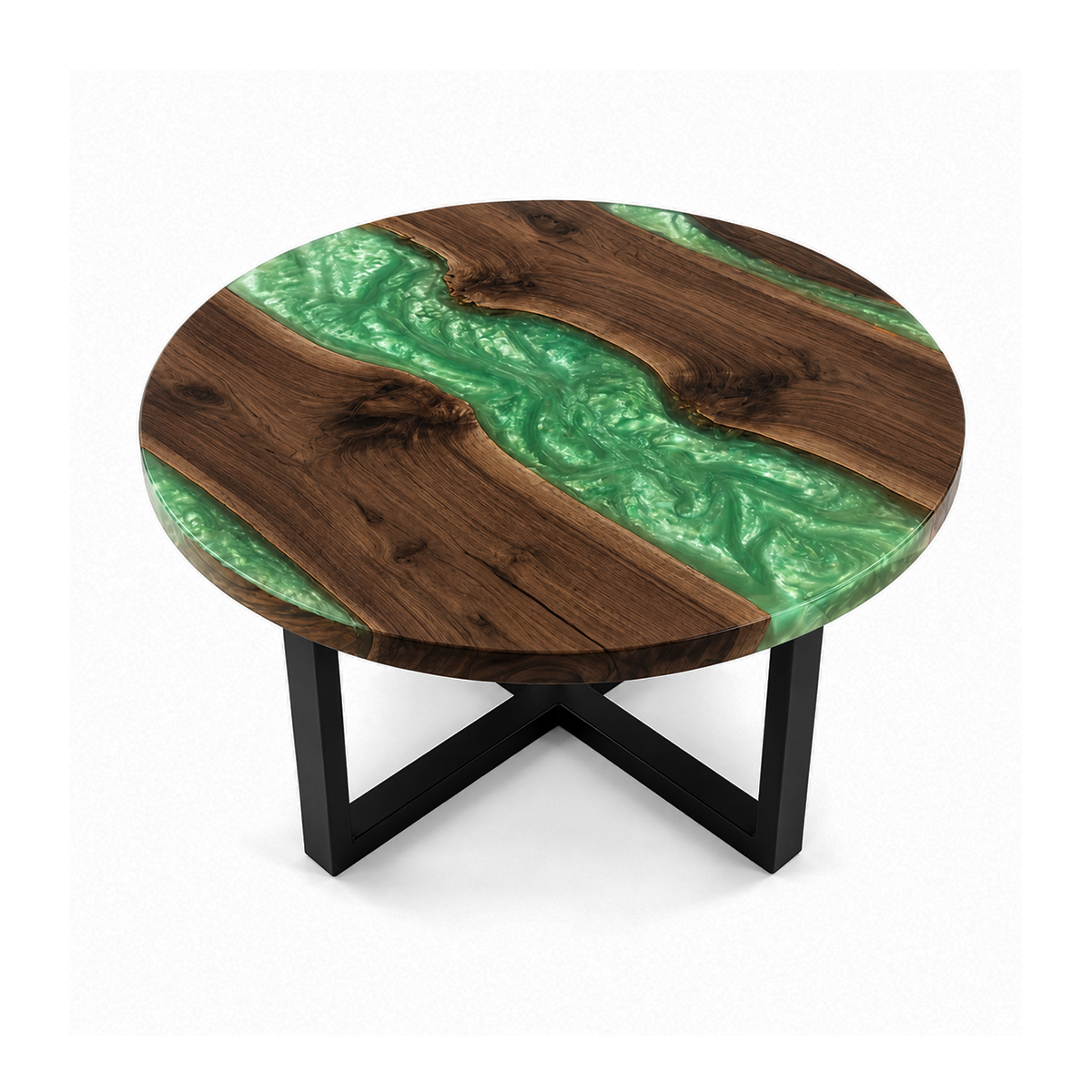 Black Walnut with Green Epoxy Resin Round Table
