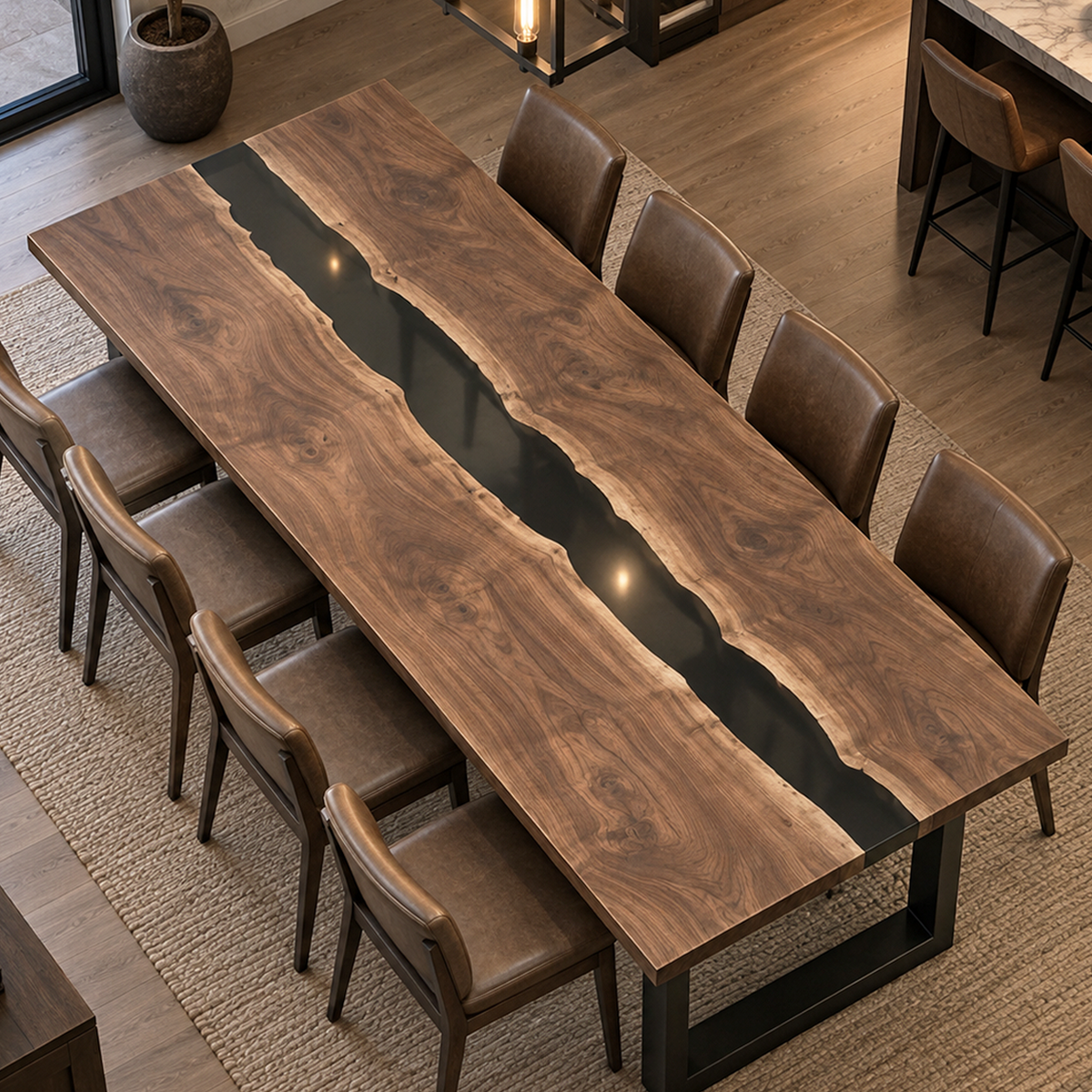 Black Walnut Wood Black Epoxy Resin Table for Home Dining Spaces
