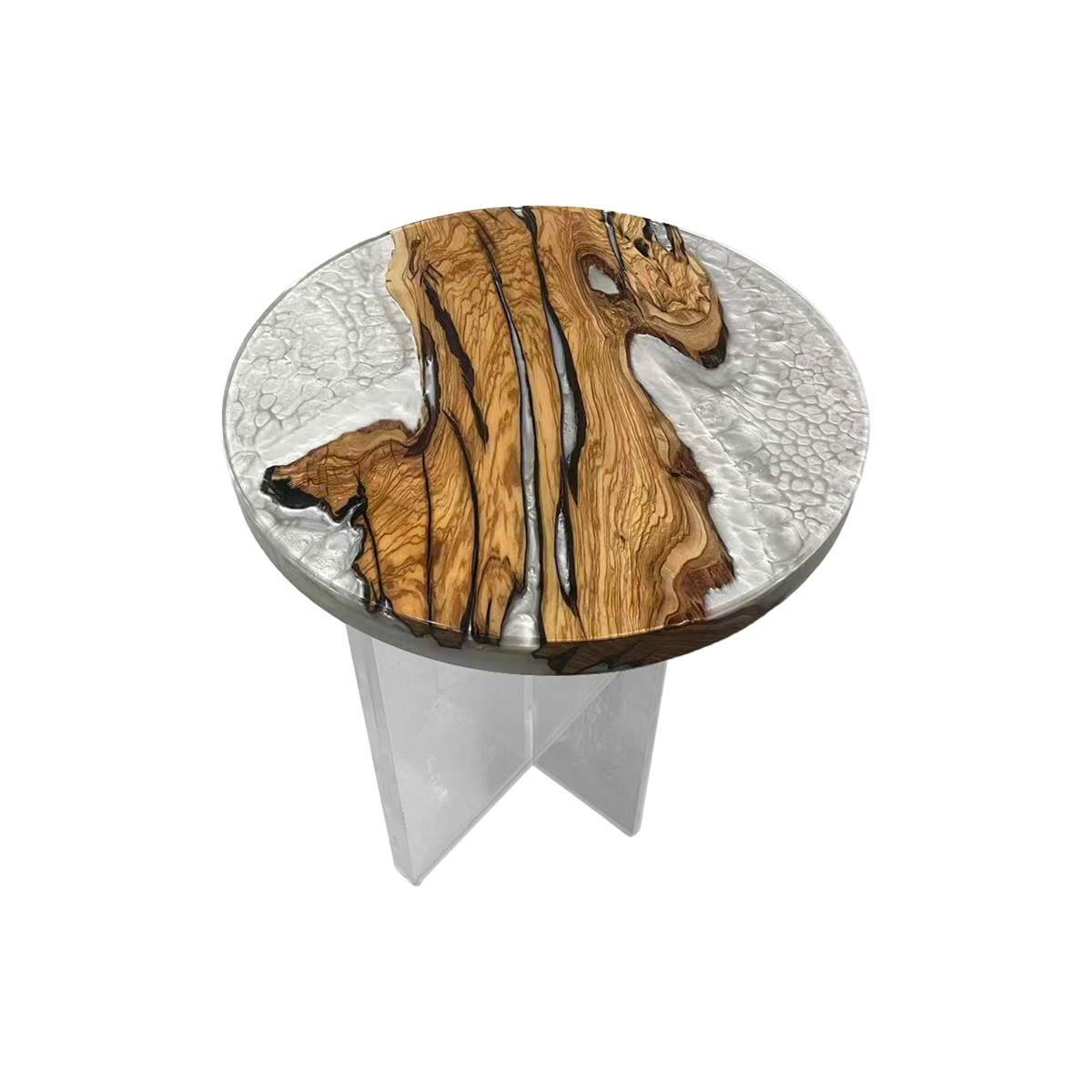 Olive Wood Frosted Epoxy Resin Round Side Table