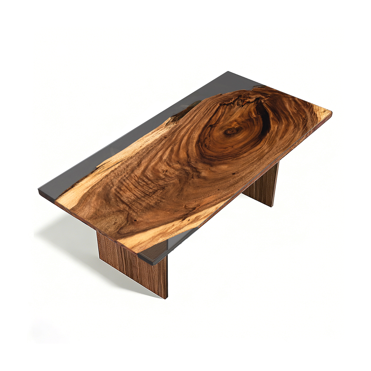 Black Walnut Wood Rectangle Resin Coffee Table