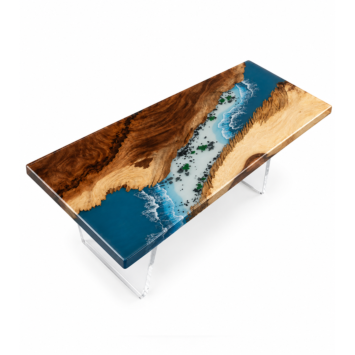 Walnut Wood with Blue Wave Epoxy Resin Conference Table
