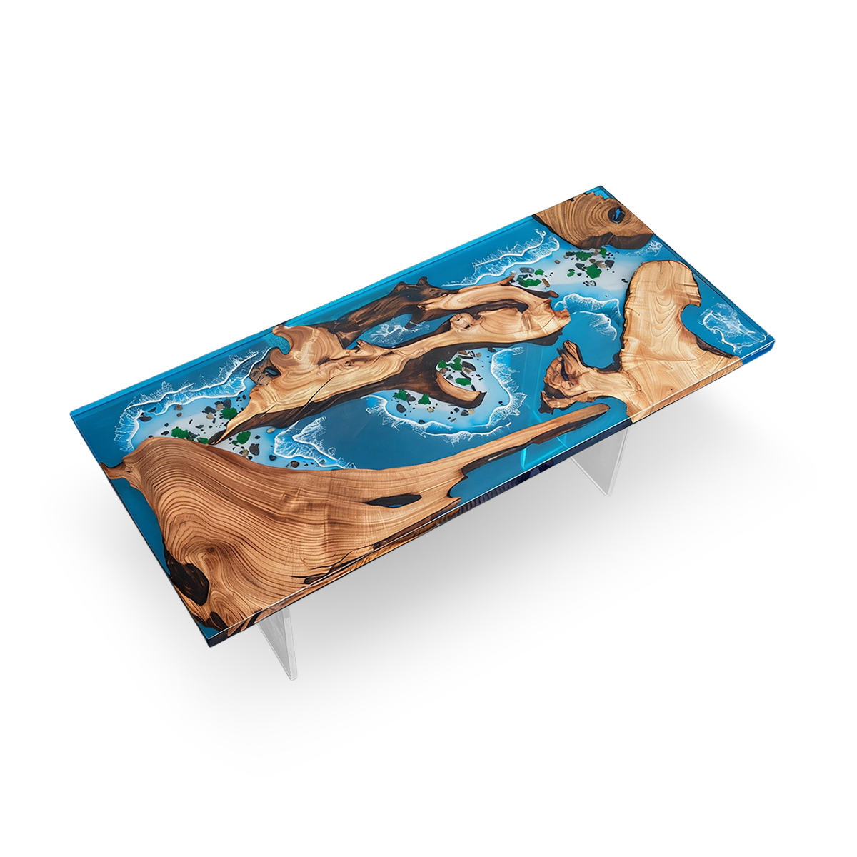 Olive Wood Ocean Scene Rectangle Epoxy Resin Dining Table