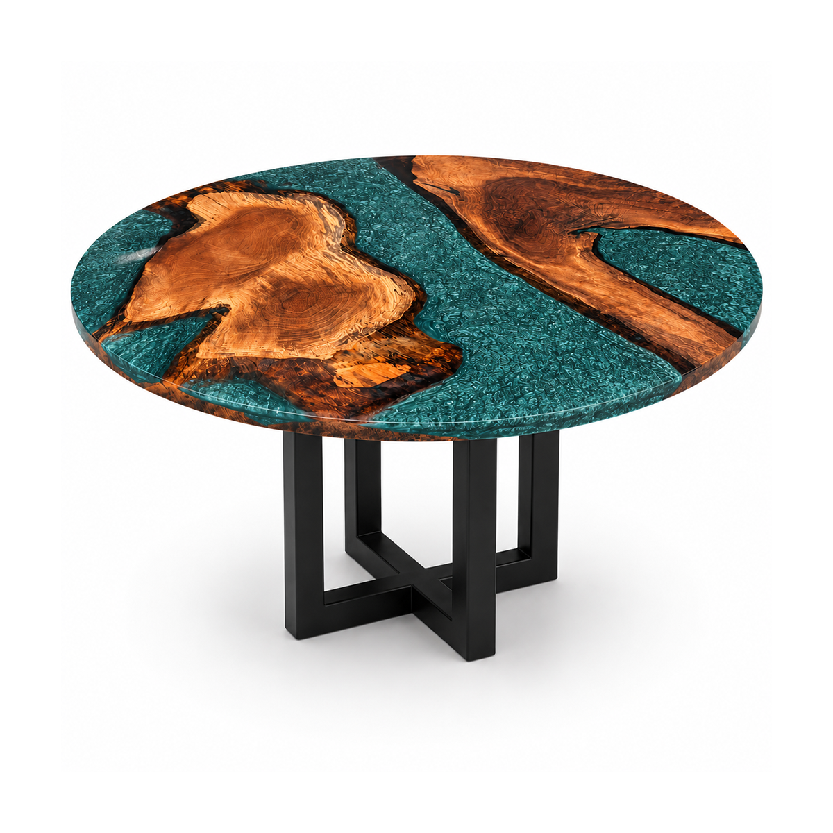 Walnut Wood Teal Resin Round Table