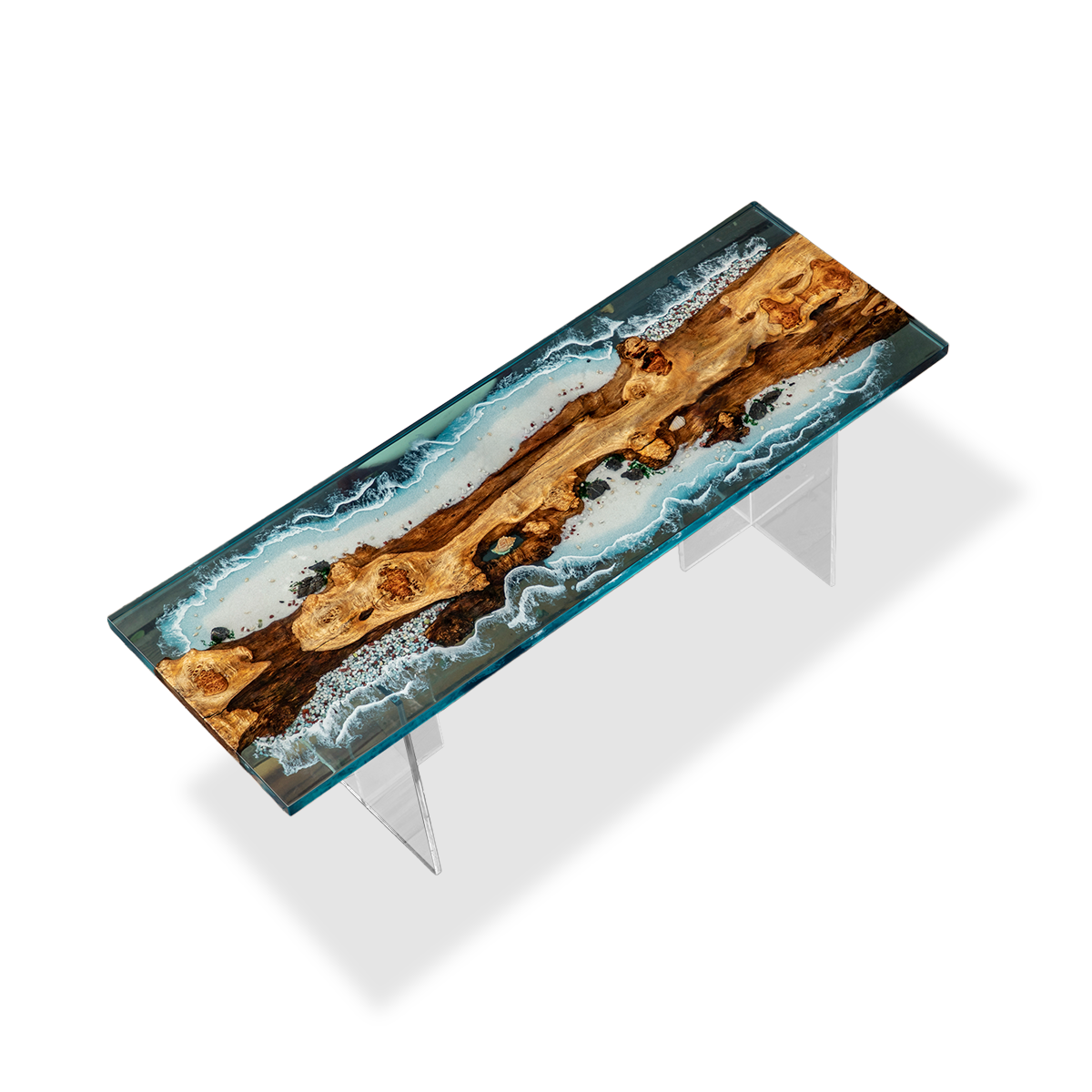 Walnut Wood Ocean Wave Resin Coffee Table