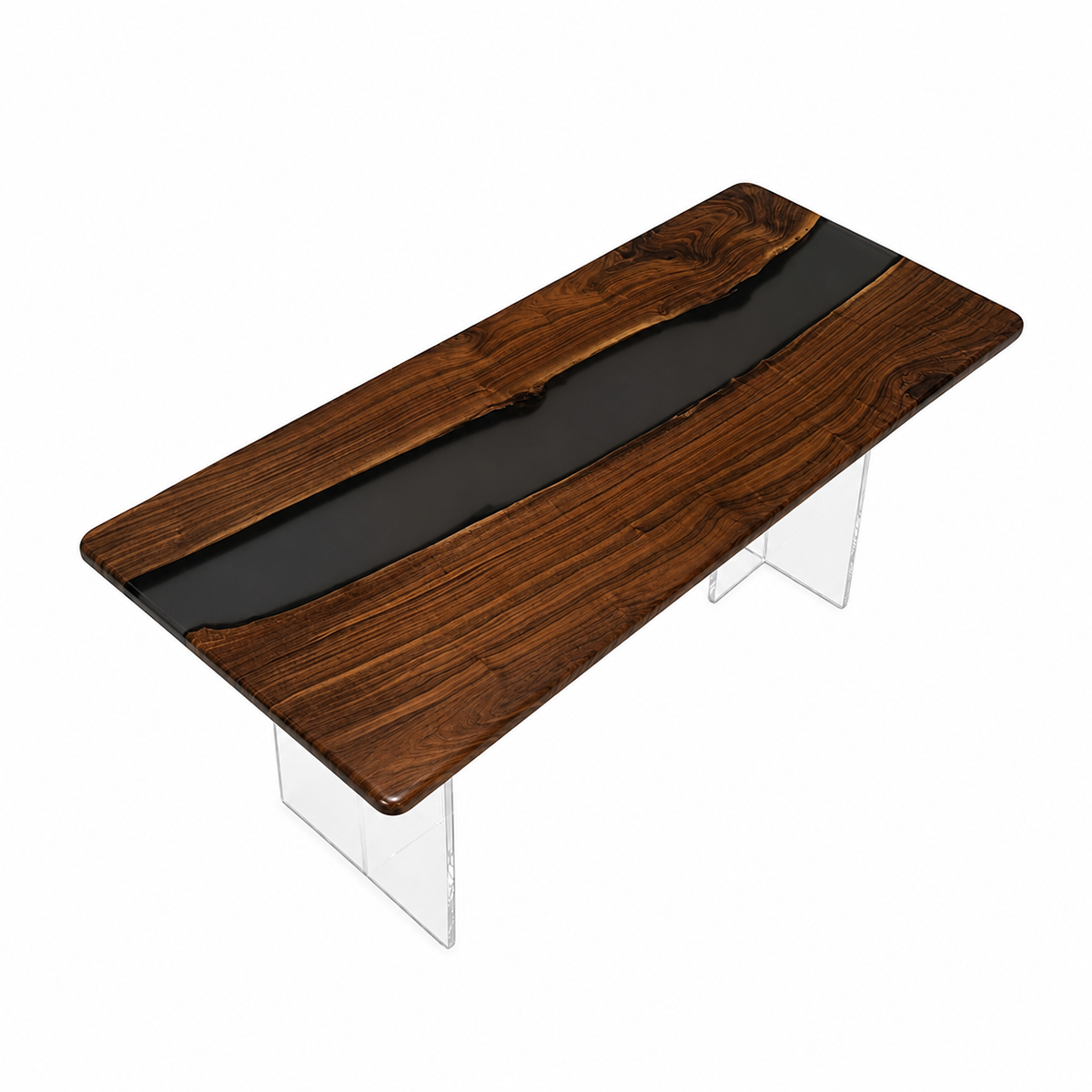 Black Walnut Wood with Transparent Epoxy Resin Dining Table 31.5"W x 78.7"L Thickness 2.0"