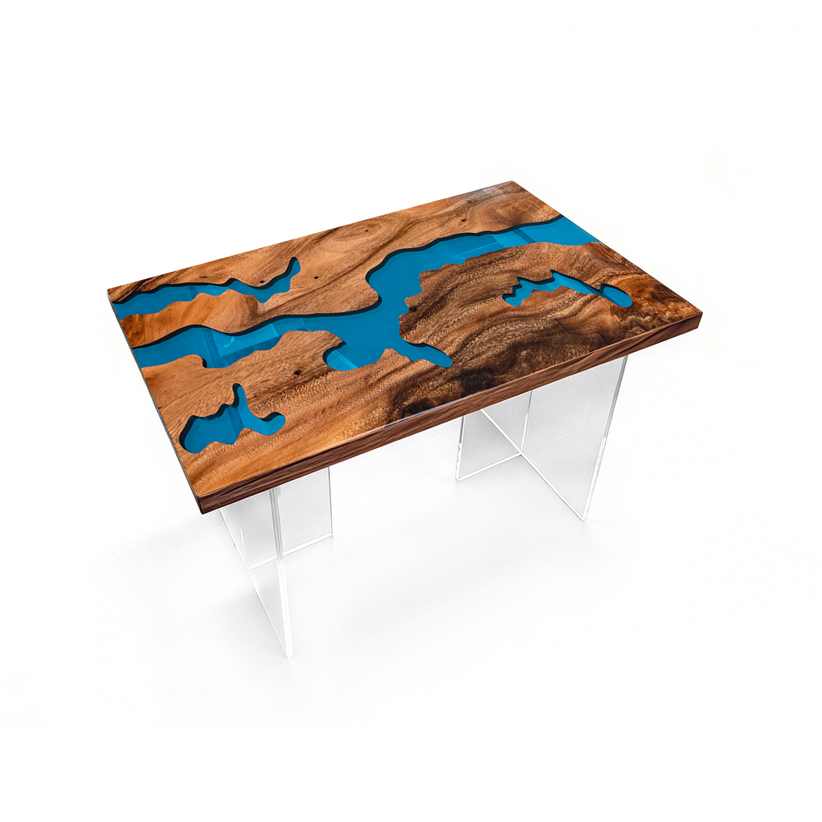 Walnut Wood Blue River Epoxy Resin Dinning Table