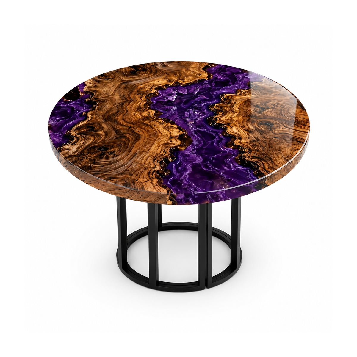 Walnut Wood Burl Purple River Epoxy Resin Round Table