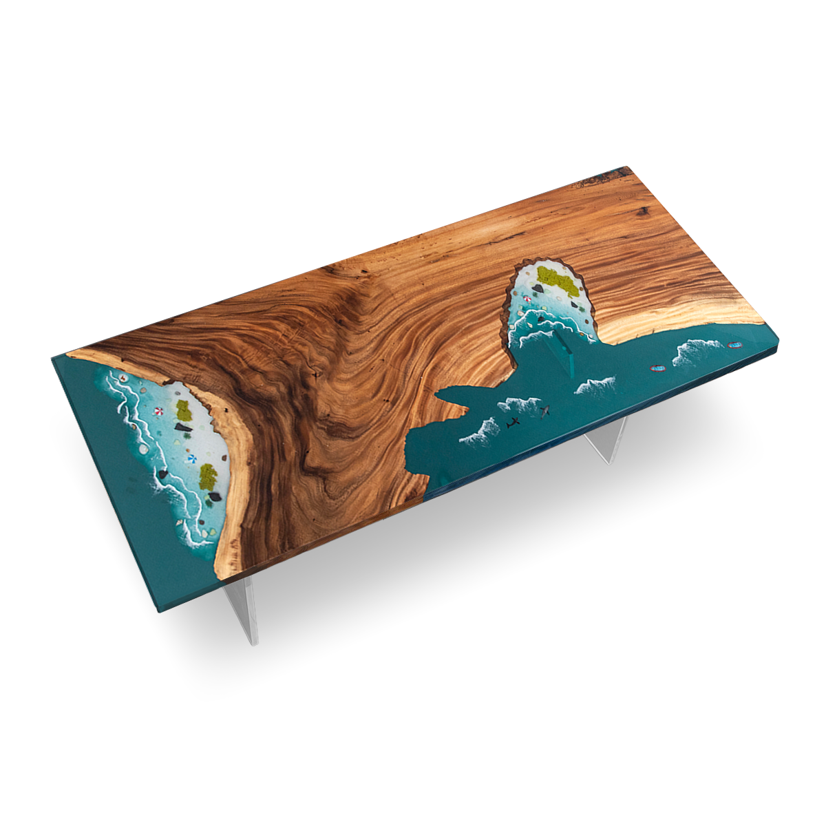 Olive Wood Ocean Scene Rectangle Resin Conference Table
