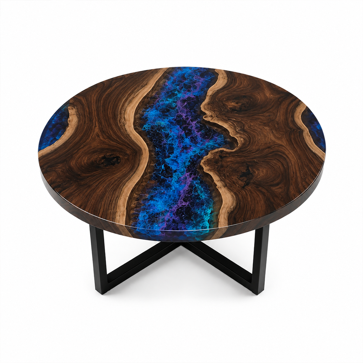 Black Walnut with Sky Epoxy Resin Round Dining Table